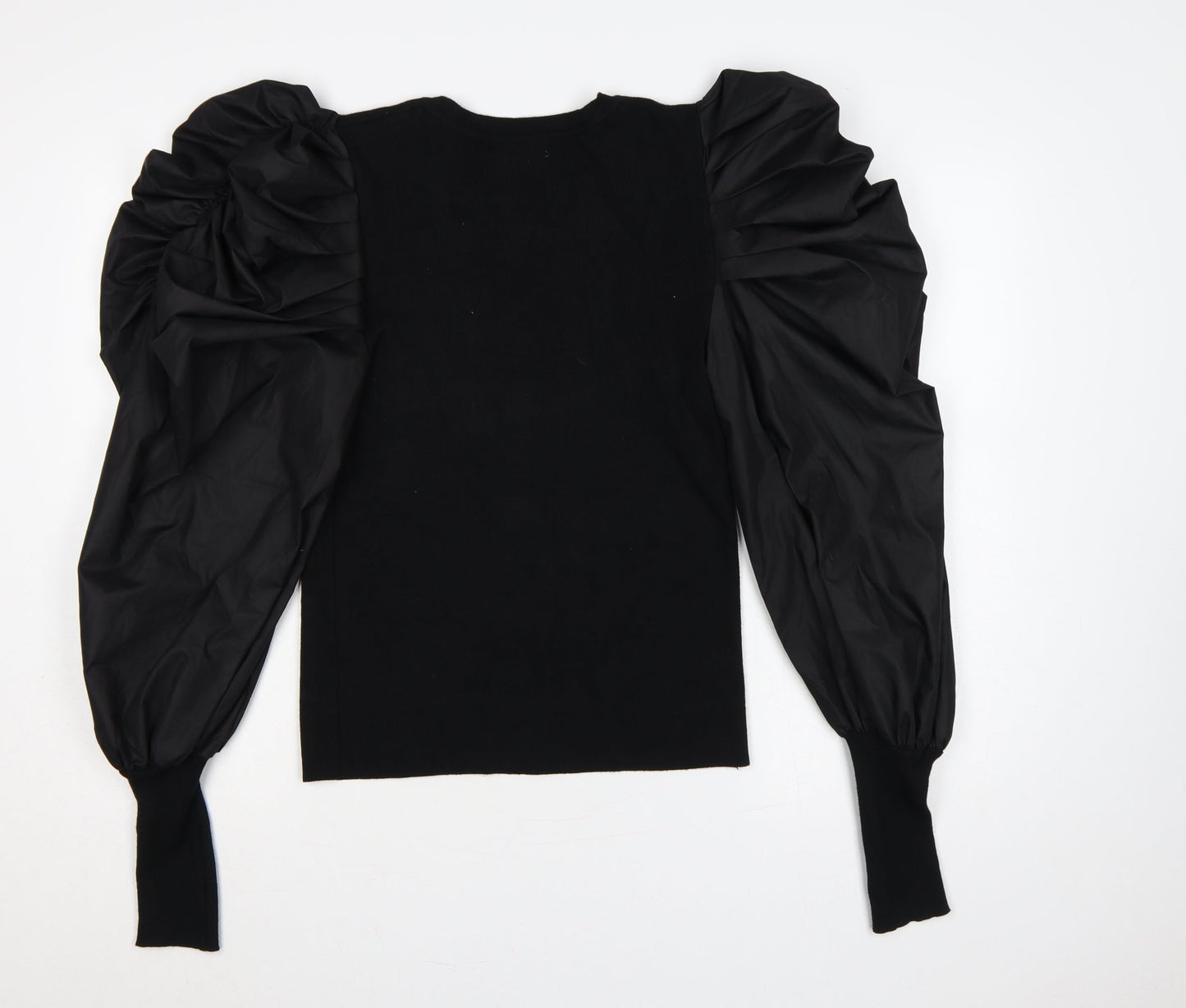 Yu & Me Paris Women Black M Ruffle Balloon Sleeve Knit Jumper
