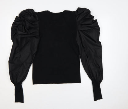 Yu & Me Paris Women Black M Ruffle Balloon Sleeve Knit Jumper