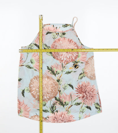 Warehouse Women Blue UK 8 Floral Spaghetti Strap High Neck Camisole Top