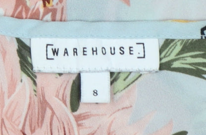 Warehouse Women Blue UK 8 Floral Spaghetti Strap High Neck Camisole Top