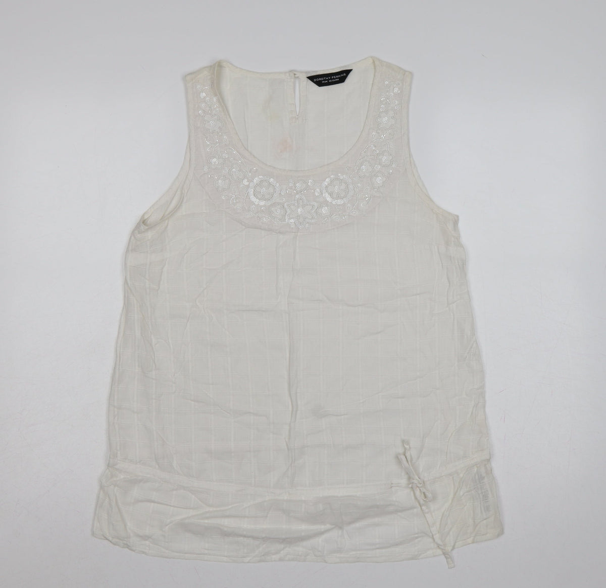 Front view of Dorothy Perkins Women Ivory UK 14 Cotton Beaded Embroidered Camisole Tank