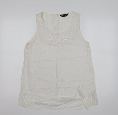 Front view of Dorothy Perkins Women Ivory UK 14 Cotton Beaded Embroidered Camisole Tank