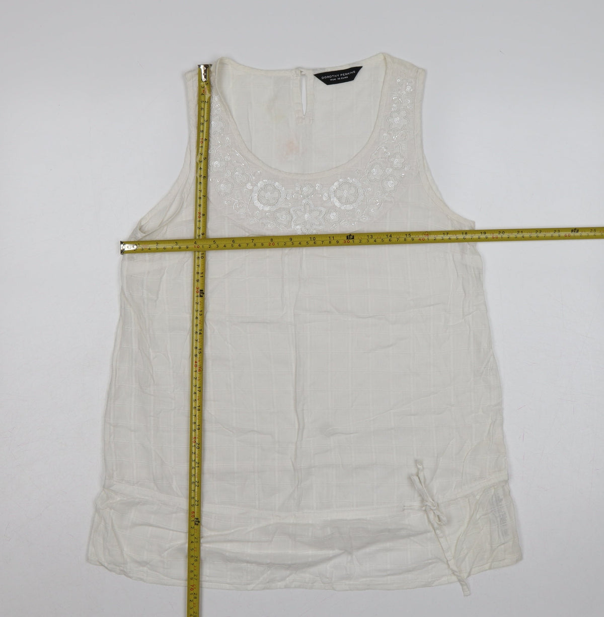 Back view of Dorothy Perkins Women Ivory UK 14 Cotton Beaded Embroidered Camisole Tank