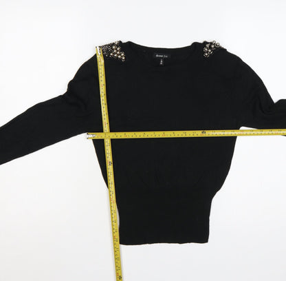 Brave Soul Women Black UK 10 Embellished Shoulder Crew Neck Knit Jumper