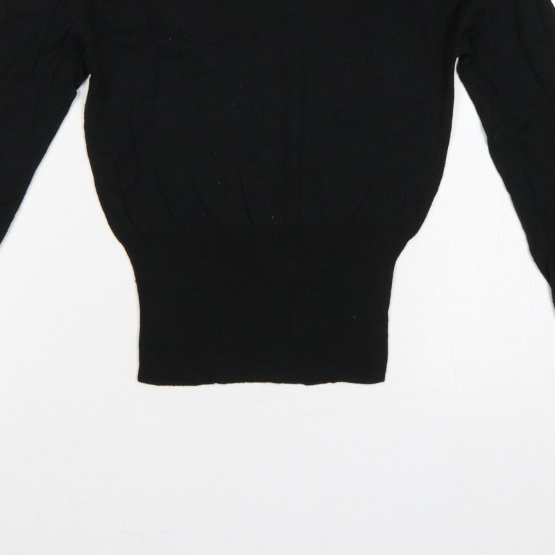 Brave Soul Women Black UK 10 Embellished Shoulder Crew Neck Knit Jumper