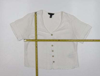 New Look Women White UK 10 V-Neck Button Front Short Sleeve Blouse