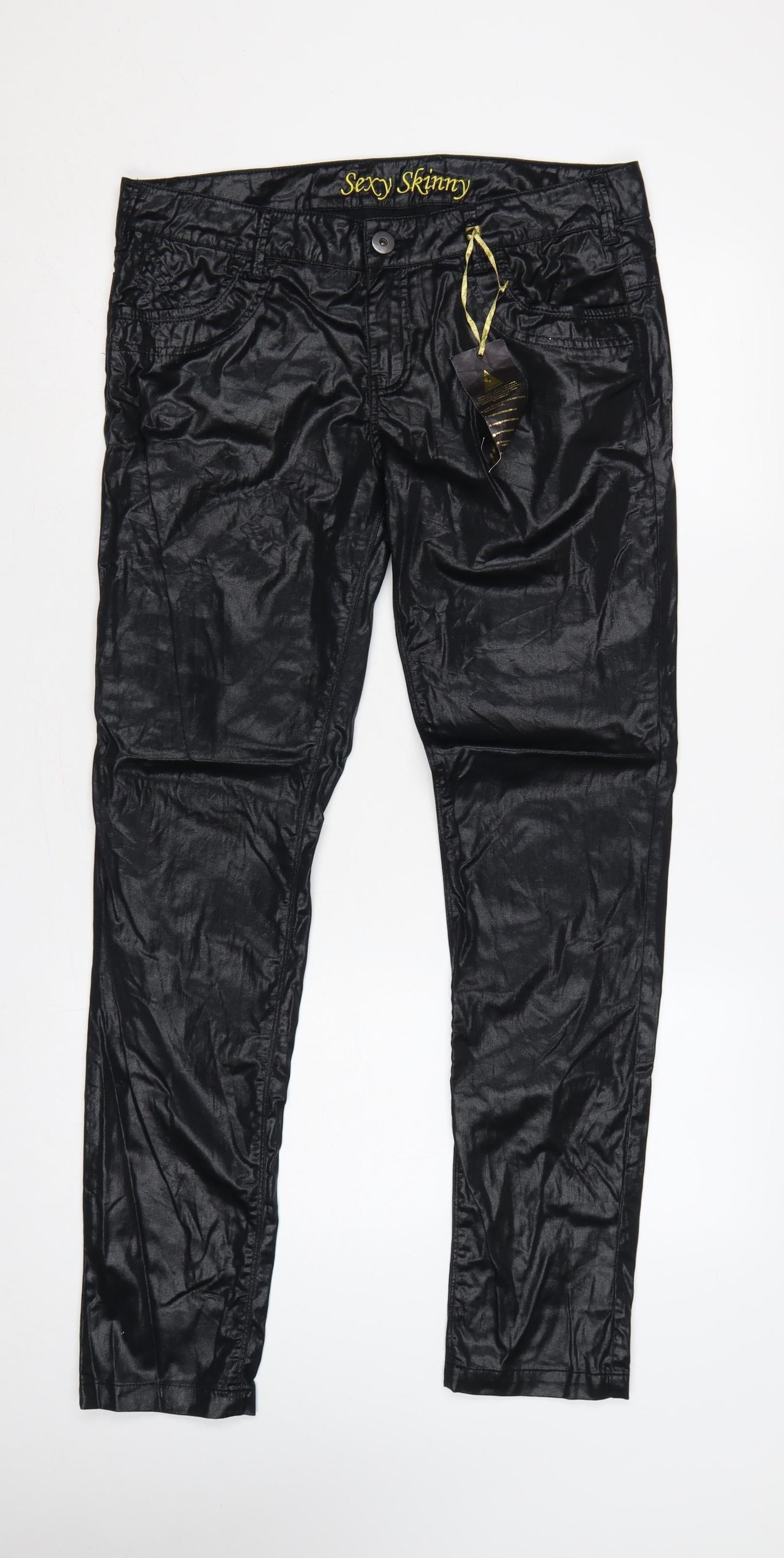 Next Women Black Size 14 Tall Sexy Skinny Coated Cotton Jeggings