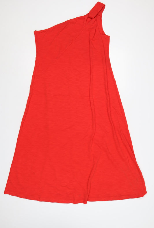 Marks and Spencer Women Red UK 14 One Shoulder Cotton Jersey Maxi Dress