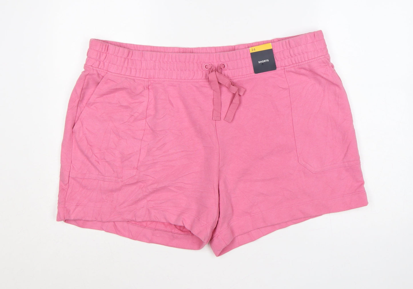 Marks & Spencer Women Pink UK 24 Sweat Shorts Cotton Drawstring Pockets