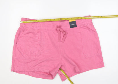 Marks & Spencer Women Pink UK 24 Sweat Shorts Cotton Drawstring Pockets