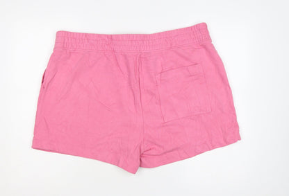 Marks & Spencer Women Pink UK 24 Sweat Shorts Cotton Drawstring Pockets