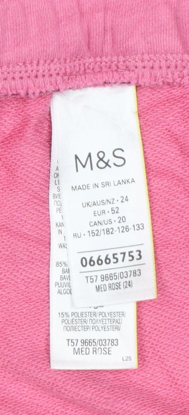 Marks & Spencer Women Pink UK 24 Sweat Shorts Cotton Drawstring Pockets