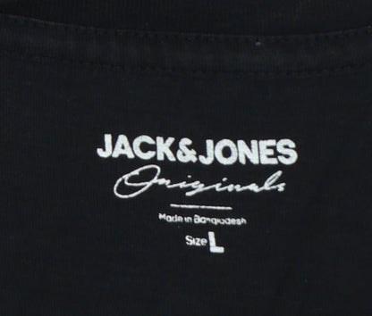Jack & Jones Men Black L Graphic Print Crew Neck T-Shirt