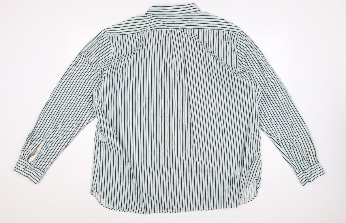Hammond & Co Men’s White Navy Green Stripe Cotton Shirt 2XL