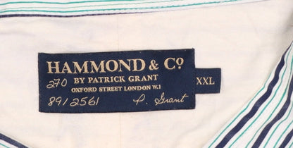 Hammond & Co Men’s White Navy Green Stripe Cotton Shirt 2XL