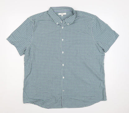 Marks & Spencer Men’s Green Blue Check 2XL Button-Down Short Sleeve Shirt
