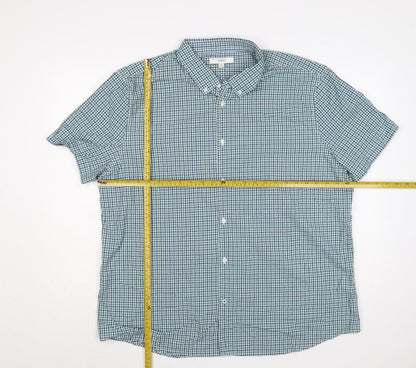 Marks & Spencer Men’s Green Blue Check 2XL Button-Down Short Sleeve Shirt