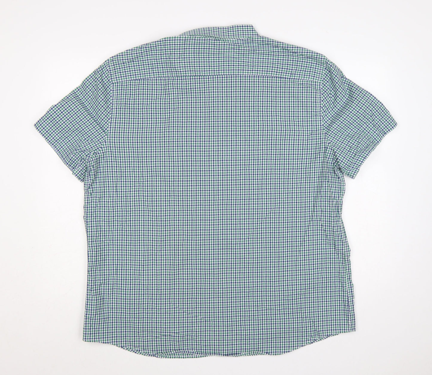 Marks & Spencer Men’s Green Blue Check 2XL Button-Down Short Sleeve Shirt