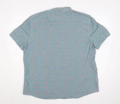 Marks & Spencer Men’s Green Blue Check 2XL Button-Down Short Sleeve Shirt