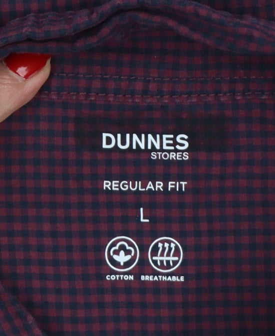 Dunnes Stores Men’s Red Check Cotton Button-Down Shirt L Regular Fit