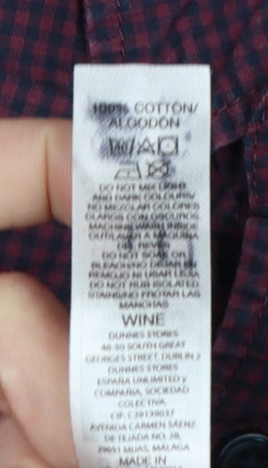 Dunnes Stores Men’s Red Check Cotton Button-Down Shirt L Regular Fit