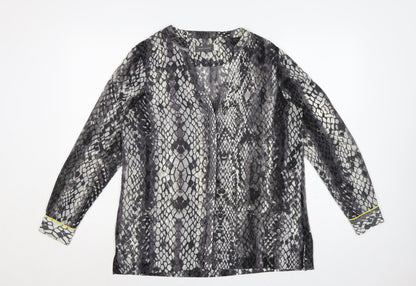 Mint Velvet Women Multicoloured UK 12 Snake Print Sheer V-Neck Blouse