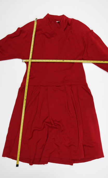 Eastex Women Red UK 16 Fit & Flare Knit Cowl Neck Wool Dress