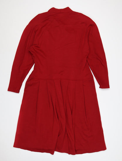 Eastex Women Red UK 16 Fit & Flare Knit Cowl Neck Wool Dress