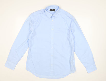 Marks and Spencer Men's Blue 16 Slim Fit Long Sleeve Dress Shirt