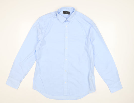 Marks and Spencer Men's Blue 16 Slim Fit Long Sleeve Dress Shirt