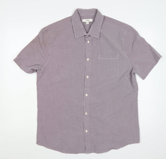 Marks and Spencer Men's Red Check L Short Sleeve Button-Up Shirt