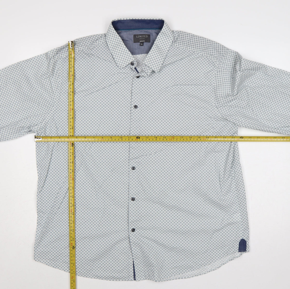 Marks & Spencer Men's White Blue Geometric Tailored Fit XXL Shirt