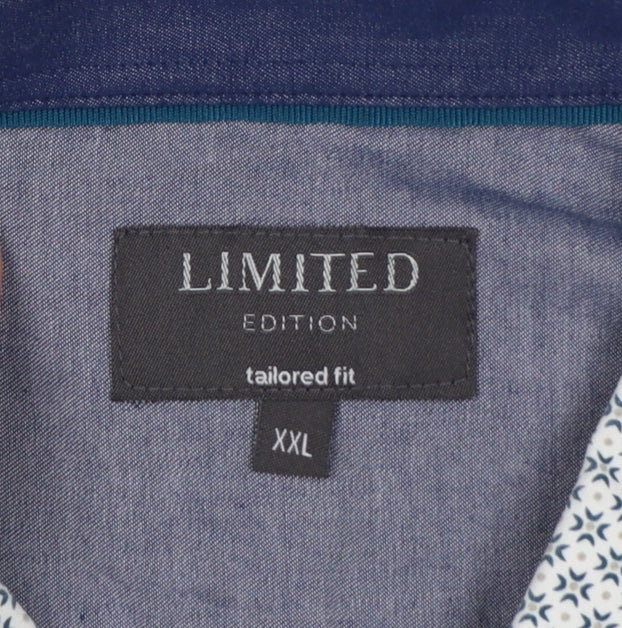 Marks & Spencer Men's White Blue Geometric Tailored Fit XXL Shirt