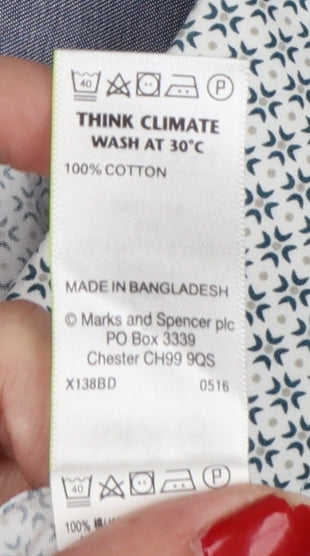 Marks & Spencer Men's White Blue Geometric Tailored Fit XXL Shirt