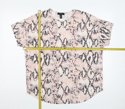 New Look Women Pink Snake Print M Basic Cap Sleeve T-Shirt