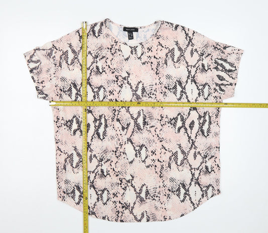 New Look Women Pink Snake Print M Basic Cap Sleeve T-Shirt