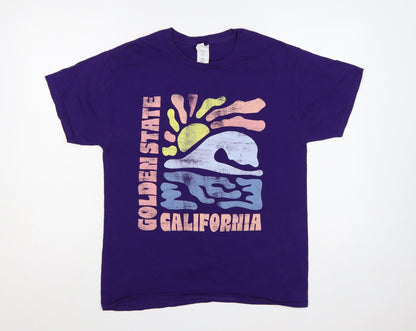 Front view of Hanes Teens Purple M Golden State California Graphic Print T-Shirt