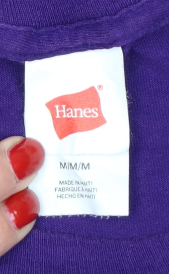 Brand and care label for Hanes Teens Purple M Golden State California Graphic Print T-Shirt