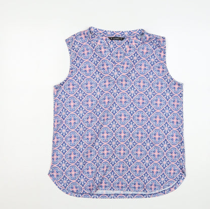 Additional front view of Dunnes Women’s Blue Pink Geometric Sleeveless Tank Top UK 14