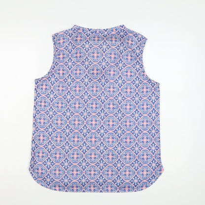Close-up detail of Dunnes Women’s Blue Pink Geometric Sleeveless Tank Top UK 14