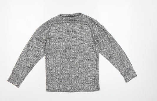 Nasty Gal Women Grey Textured Knit Crew Neck Long Sleeve Top Size S