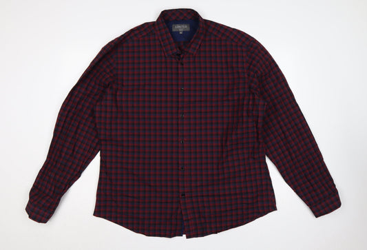 Marks and Spencer Men's Red Blue Check Slim Fit Shirt 2XL