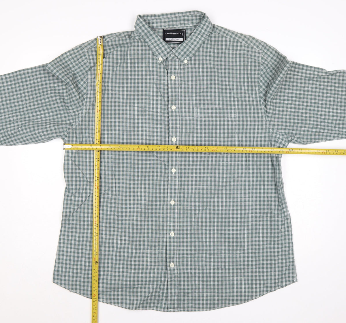 Red Herring Men’s Green Check Cotton Button-Down Shirt 2XL Long Sleeve