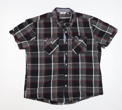 Lee Cooper Men’s Black Plaid Short Sleeve Button-Up Shirt L Cotton