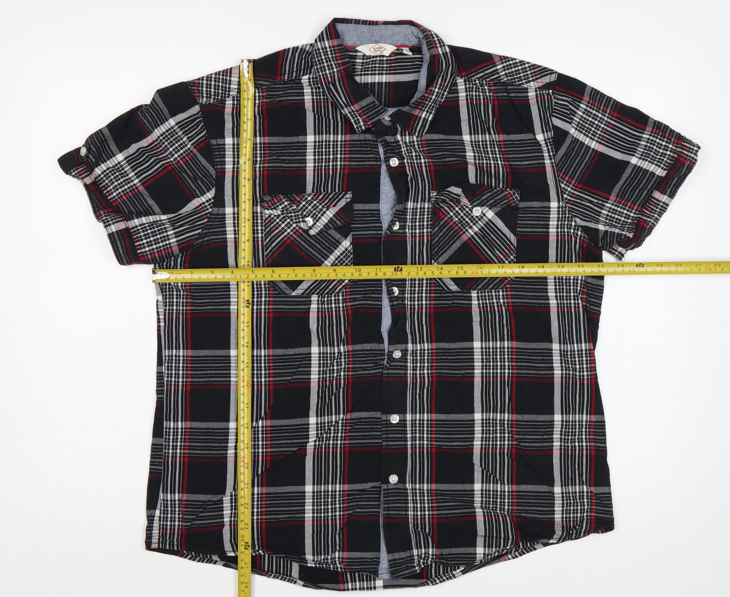 Lee Cooper Men’s Black Plaid Short Sleeve Button-Up Shirt L Cotton