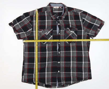 Lee Cooper Men’s Black Plaid Short Sleeve Button-Up Shirt L Cotton