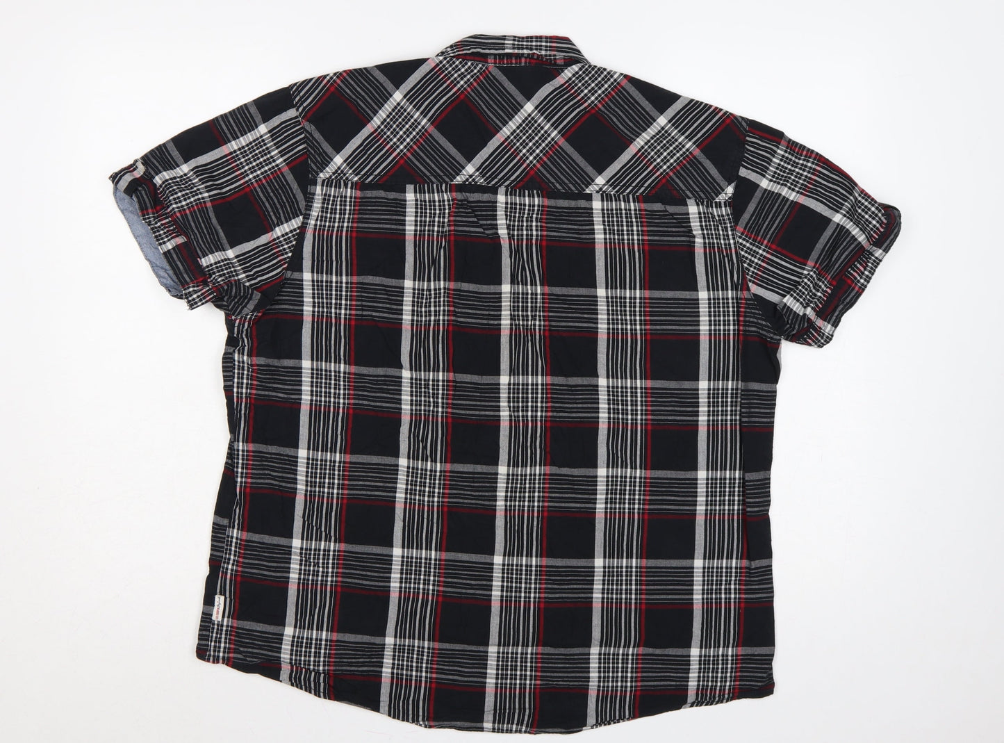 Lee Cooper Men’s Black Plaid Short Sleeve Button-Up Shirt L Cotton