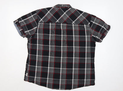 Lee Cooper Men’s Black Plaid Short Sleeve Button-Up Shirt L Cotton