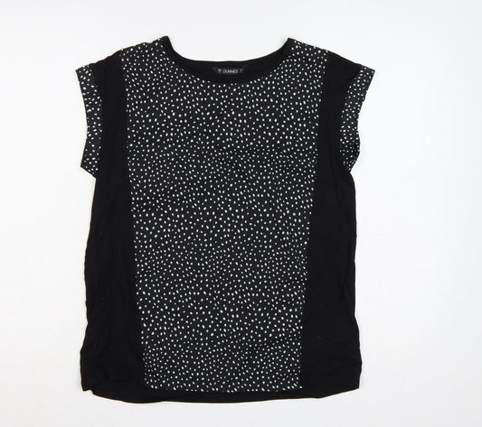 Front view of Dunnes Women Black Polka Dot Short Sleeve Slim T-Shirt, size S