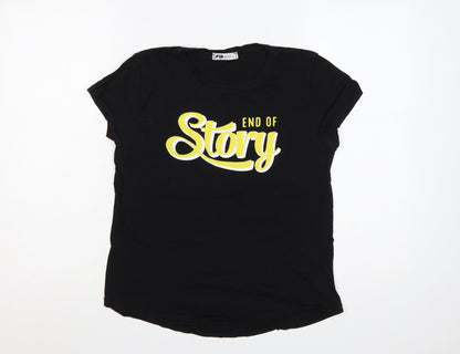 FB Sister Women Black L End Of Story Slogan Slim Fit T-Shirt